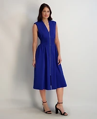 kensie Women's Sleeveless V-Neck Zip-Front Maxi Dress