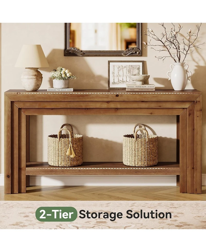 Tribesigns Solid Wood Console Table, 63-Inch Entryway Table with Storage Shelf
