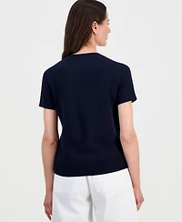 Nautica Women's Short-Sleeve Pointelle Sweater