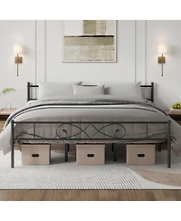 gaomon King Size Platform Bed Frame, Metal with Unique Fist Design Headboard, Under Bed Storage, No Box Spring Required, Easy Assembly Noise Free