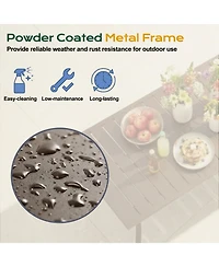 Aoodor Patio Dining Table for 6, 83'' Rectangular Metal Outdoor Patio Table with Umbrella Hole, Outdoor Dining Table for Deck, Yard, Poolside, Porch