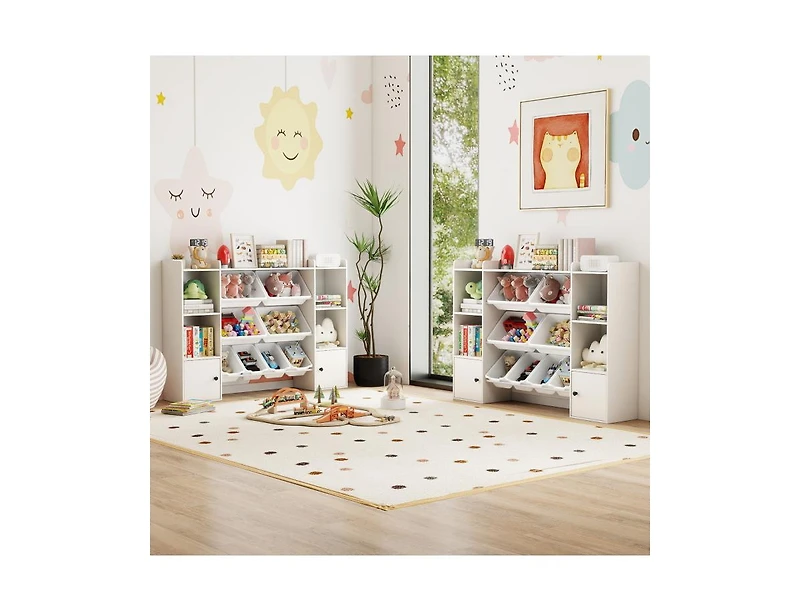 Slickblue Kids Bookshelf and Toy Storage with Open Shelves Bins