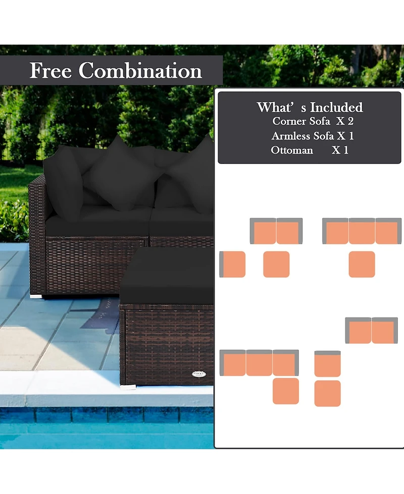 Costway 4PCS Patio Rattan Wicker Furniture Set Cushioned Sofa Ottoman Garden Deck
