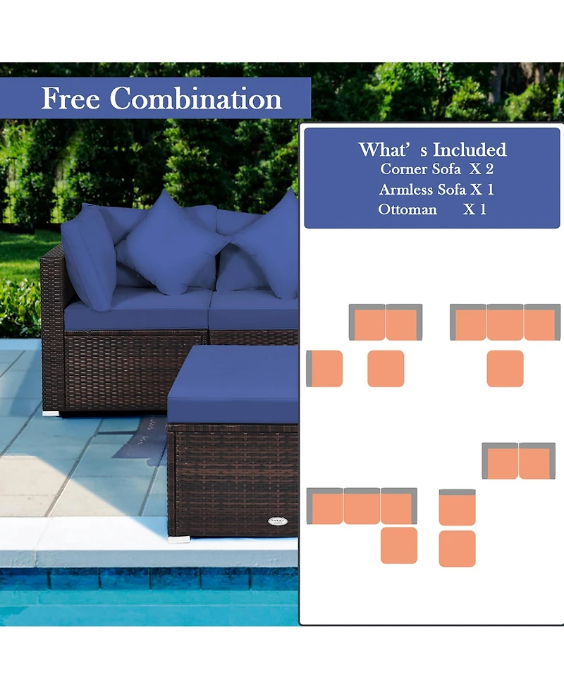 Costway 4PCS Patio Rattan Wicker Furniture Set Cushioned Sofa Ottoman Garden Deck