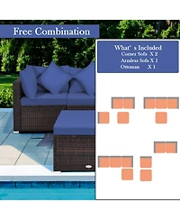 Costway 4PCS Patio Rattan Wicker Furniture Set Cushioned Sofa Ottoman Garden Deck