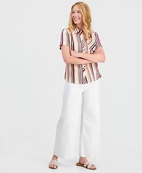 Nautica Women's Striped Short-Sleeve Camp Shirt