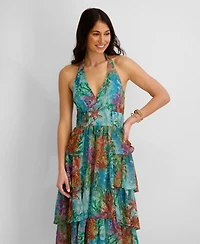 Siena Women's Printed Eyelet Woven Midi Dress