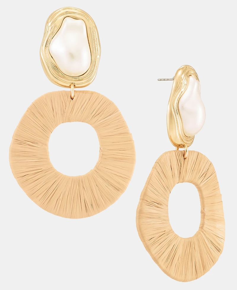 I.n.c. International Concepts Imitation Pearl & Raffia-Wrapped Drop Earrings, Macy's Exclusive