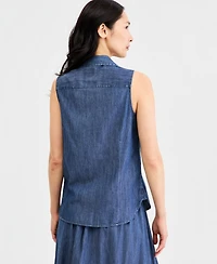 Nautica Women's Chambray Sleeveless Button-Front Top