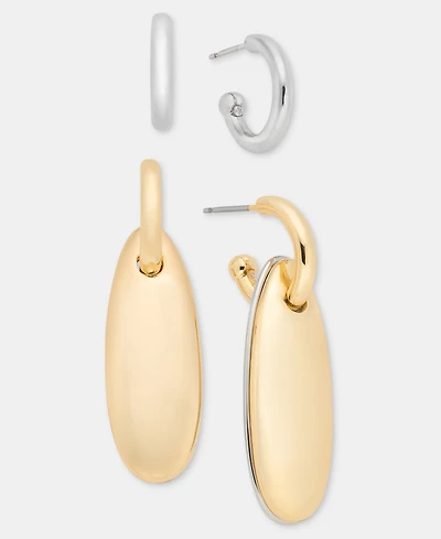 On 34th 2-Pc. Set Interchangeable Two-Tone Teardrop Charm Hoop Earrings, Macy's Exclusive