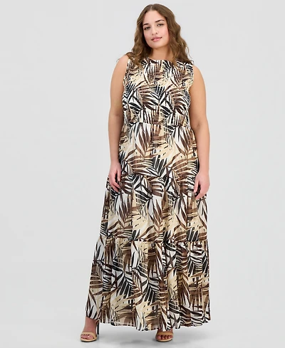 Anne Klein Plus Smocked-Waist Tiered Dress