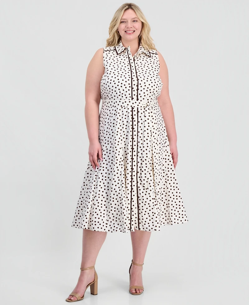 Anne Klein Plus Godet Sleeveless Midi Shirt Dress
