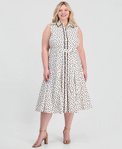 Anne Klein Plus Godet Sleeveless Midi Shirt Dress