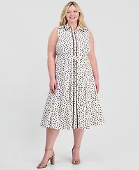 Anne Klein Plus Godet Sleeveless Midi Shirt Dress