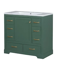 Sillysis Bathroom Vanity with Sink, Solid Wood Cabinet, 6 Drawers & Adjustable Shelf for Modern Storage