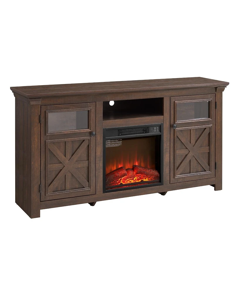 Streamdale Furniture Farmhouse Barn Door Tv Stand with Fireplace Insert, Espresso, 60.23"W