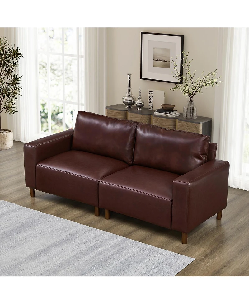 Streamdale Furniture Burgundy 78.5" Loveseat Couch for Living Room/Apartment, Faux Leather Pu