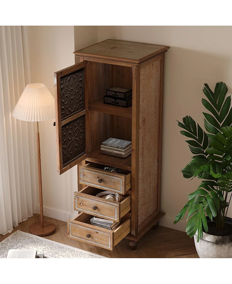 Streamdale Furniture Rustic Wooden Storage Cabinet with Decorative Cutout Door & 3 Drawers
