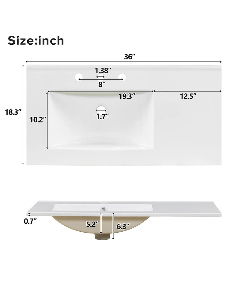 Sillysis 36 Inch Wood Bathroom Vanity with Ceramic Sink, Solid Wood Frame, Soft Close Storage Drawers for Small Bathrooms