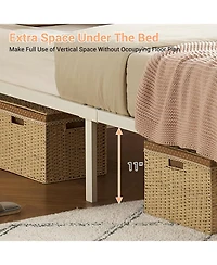 gaomon Bed Frame Led Lights Rattan Headboard Heavy Duty Metal Slat Supports Platform Bed Easy Assembly No Box Spring