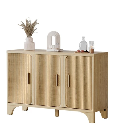 Sugift 47" Mid Century Modern Fluted Buffet Cabinet with Storage Accent Sideboard Credenza Coffee Bar Console for Kitchen or Living Room