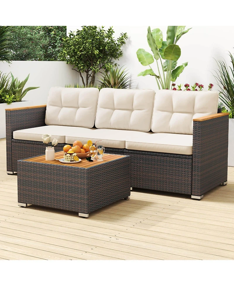 Costway 3 Seat Pe Rattan Outdoor Sofa Patio Furniture Couch