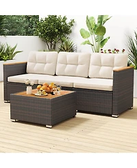 Costway 3 Seat Pe Rattan Outdoor Sofa Patio Furniture Couch
