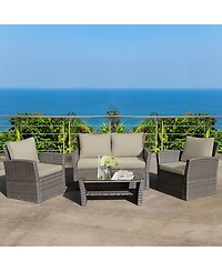 Costway 4 Pieces Patio Rattan Furniture Set with Storage Shelf Table