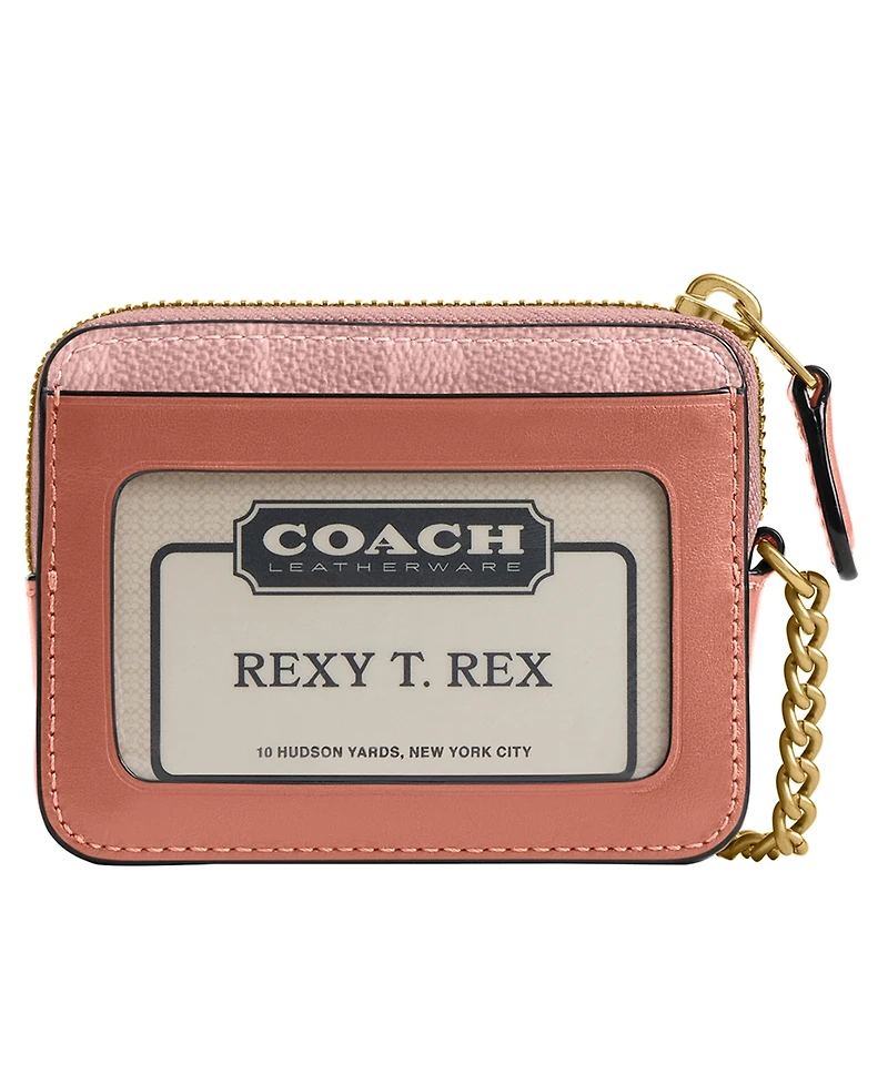 Coach Canvas Signature Essential Zipper Chain Card Case