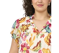 Msk Plus Size Flutter-Sleeve Tiered Split-Tie Neck Maxi Dress