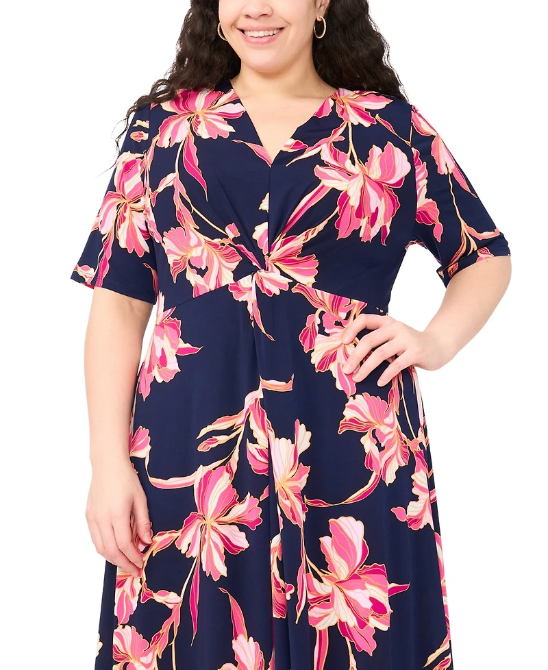 Msk Plus Printed V-Neck Midi Dress