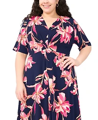 Msk Plus Printed V-Neck Midi Dress