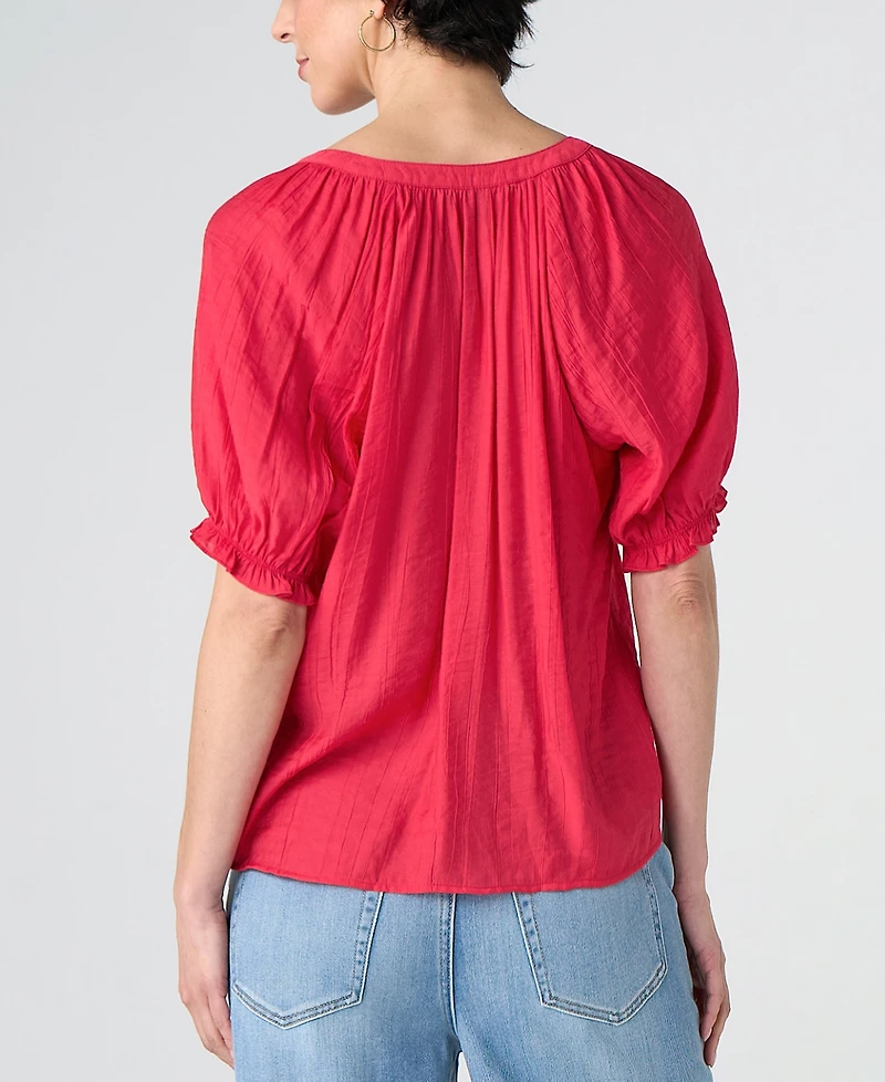 Liverpool Los Angeles Petite Textured Puffed-Sleeve Top