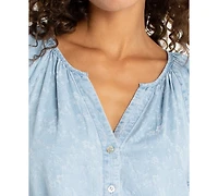 Liverpool Los Angeles Petite Button-Front Shirred Woven Top