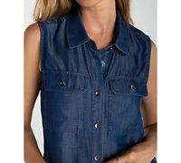 Liverpool Los Angeles Petite Sleeveless Button-Front Top