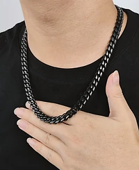 Rhona Sutton Men's Black Plated Stainless Steel Miami Cuban Chain Necklace