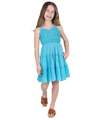Rare Editions Girls' 7–16 Crochet Lace Sweetheart Tie-Back Bodice Gauze Dress