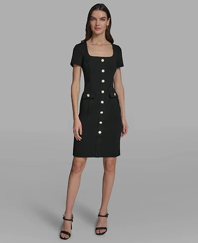 Karl Lagerfeld Paris Women's Flower Button Sheath Dress