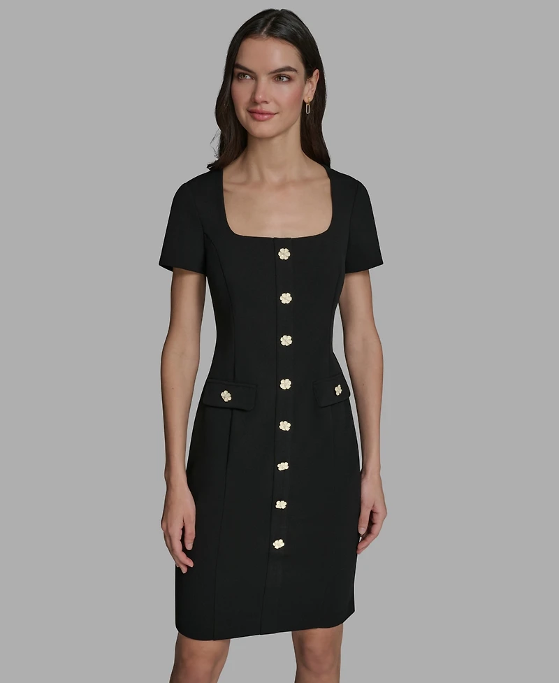 Karl Lagerfeld Paris Women's Flower Button Sheath Dress