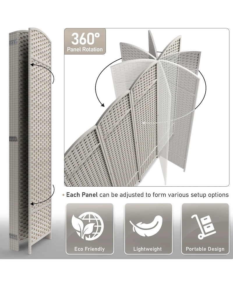 Sorbus 6 Panel Room Divider ft. Tall - Extra Wide Double Hinged Panels, Mesh Hand-Woven Design, Partition Dividers (White)