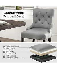 Gymax Upholstered Dining Chairs Set of 2 w/ Rubber Wood Legs Padded Seat Nailhead Trim Beige