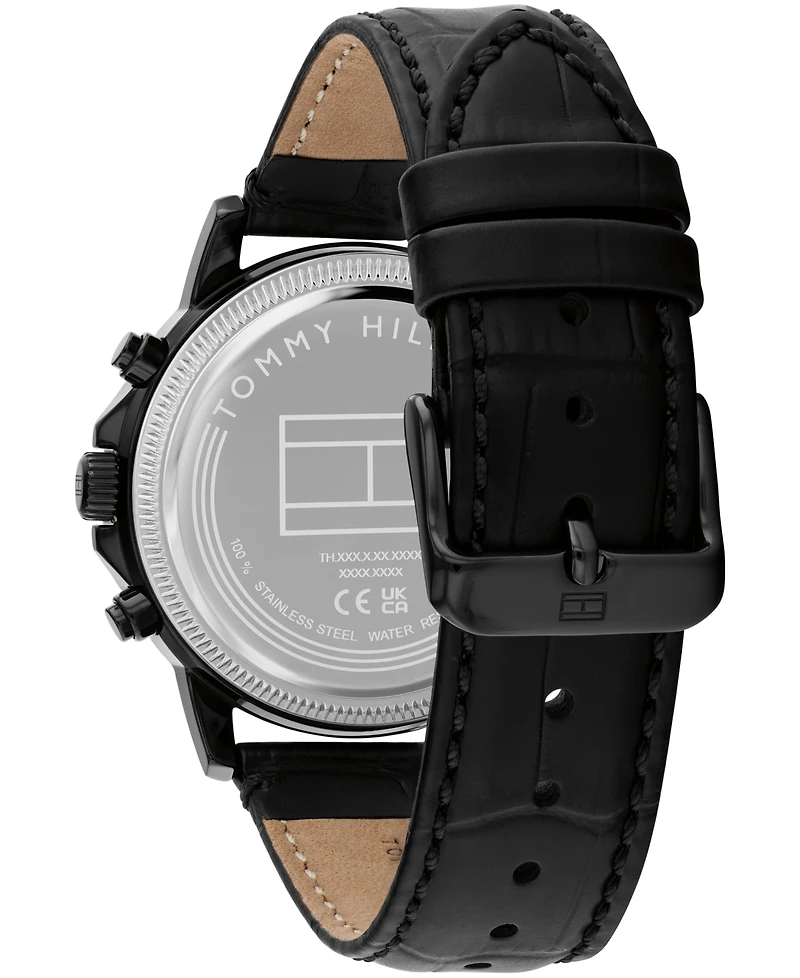 Tommy Hilfiger Men's Multifunction Black Leather Strap Watch, 40mm
