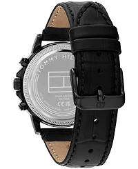 Tommy Hilfiger Men's Multifunction Black Leather Strap Watch, 40mm