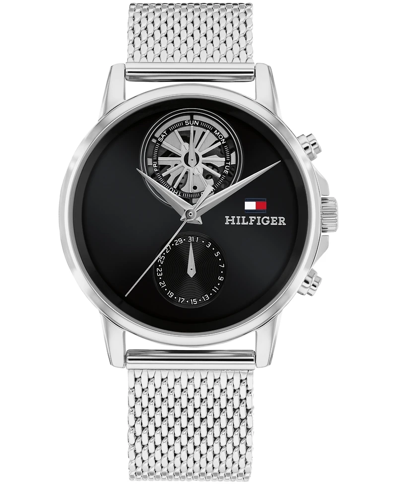 Tommy Hilfiger Men's Multifunction Silver Tone Stainless Steel Mesh Bracelet Watch, 40mm