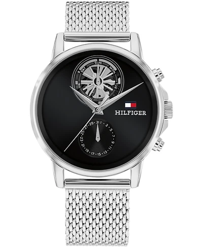Tommy Hilfiger Men's Multifunction Silver Tone Stainless Steel Mesh Bracelet Watch, 40mm