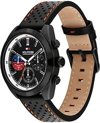 Tommy Hilfiger Men's Chronograph Black Leather Strap Watch, 40mm