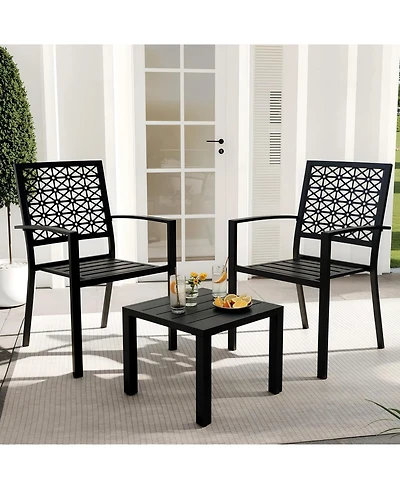 gaomon 3Pcs Patio Bistro Set, Iron Art Outdoor Bistro Table and Chairs Set of 2, Stackable Patio Dining Set, Outdoor Furniture Set for Patio, Balcony