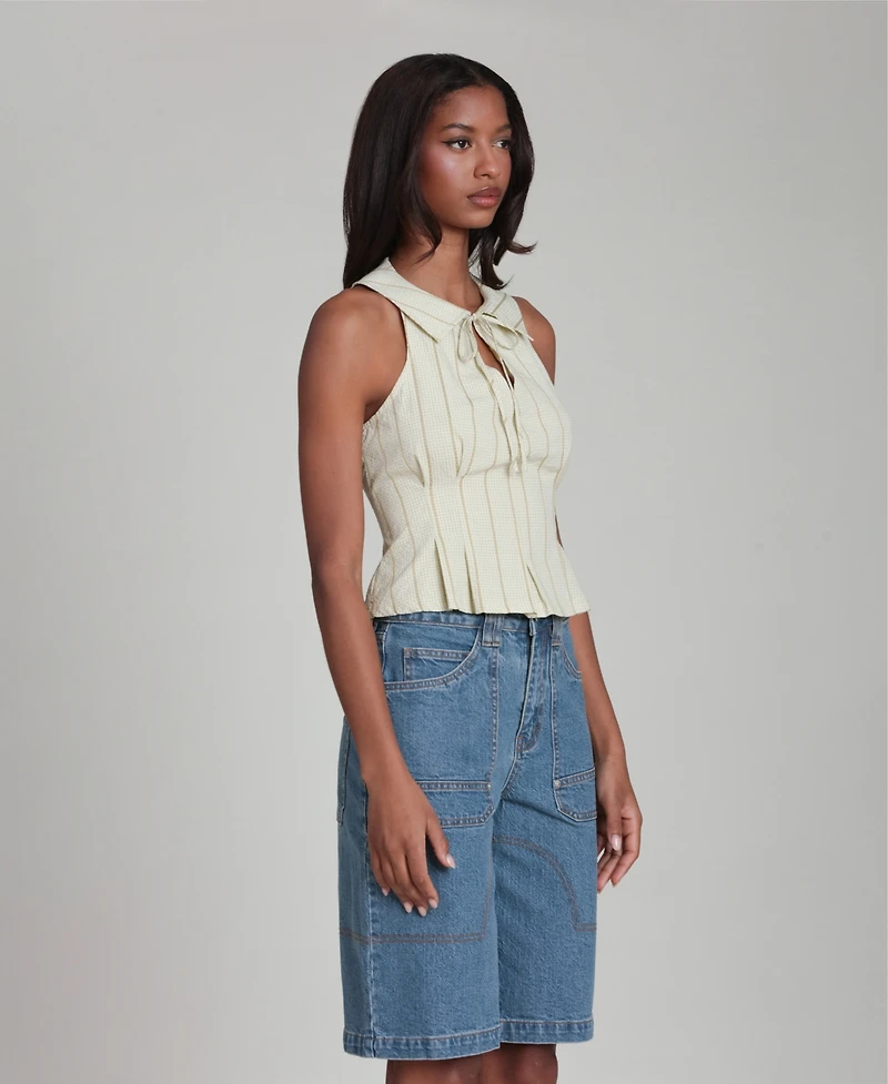 Avec Les Filles Women's Striped Tie-Neck Top