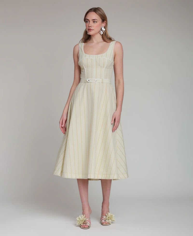 Avec Les Filles Women's Contrast Piping Midi Dress