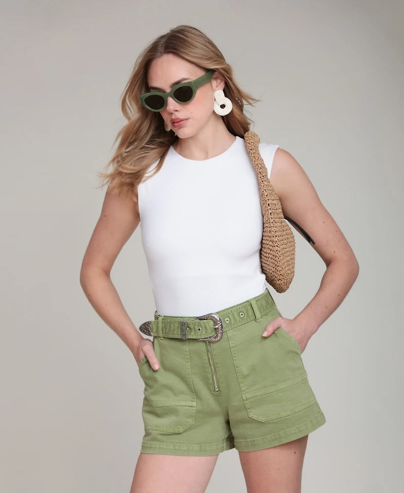 Avec Les Filles Women's High-Rise Belted Shorts
